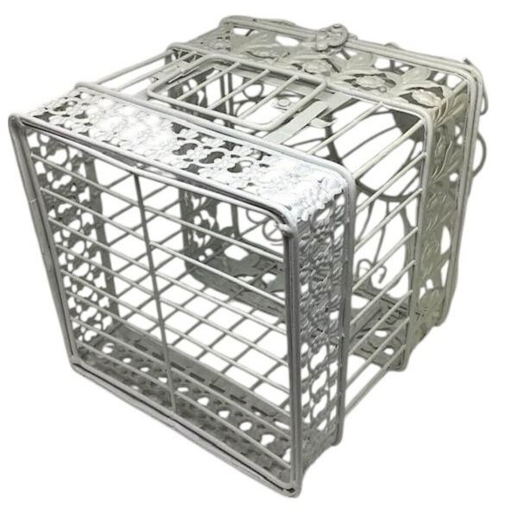 Ornate Metal Cream White Bird Cage Decor Hanging Latch Close Flip Top Wedding - Picture 8 of 9